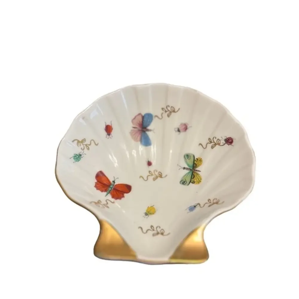 Scallop Seashell Dish - Porcelain Gold Butterflies - Lenwile Ardalt Japan 8940‎